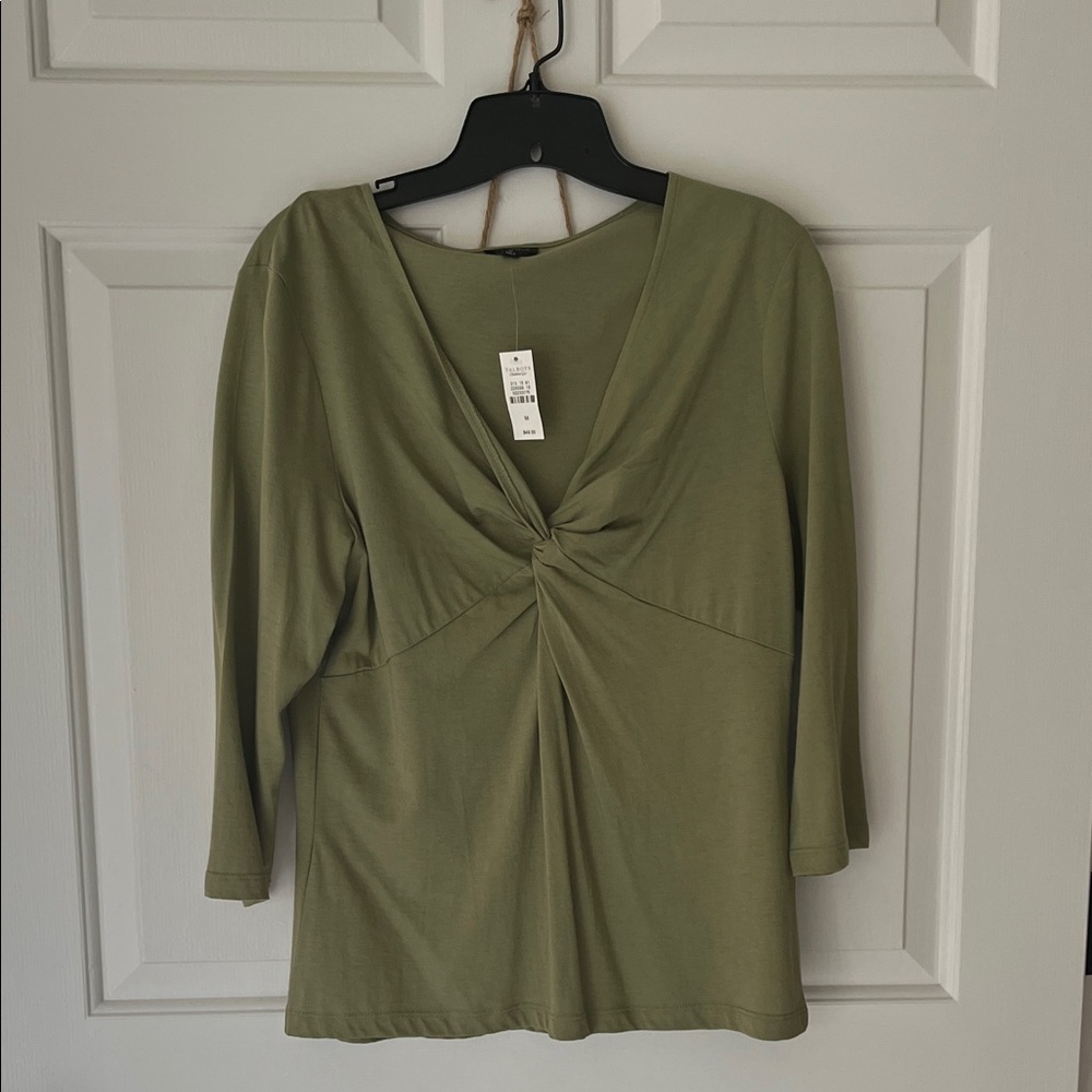 NWT Talbots Olive Green Twist Front Blouse with 3 Qtr Sleeves